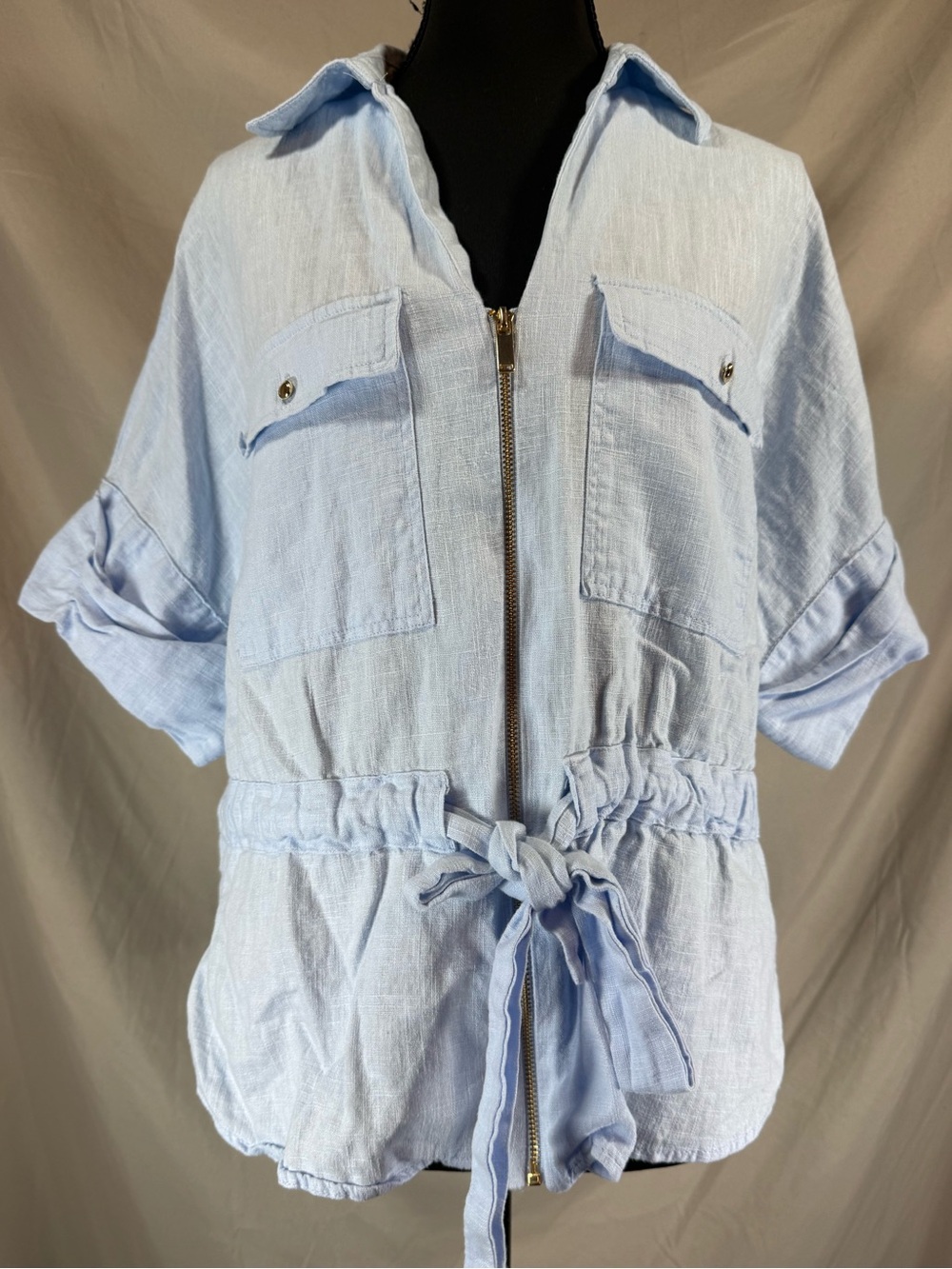 ZARA Linen-Blend Utility Shacket Baby Blue - Size Small